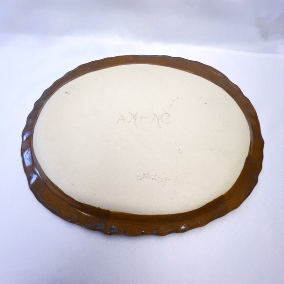 Handcrafted Studio Pottery Tree Plate Earthy Brown and Teal Glaze Art 13” long - Picture 4 of 7